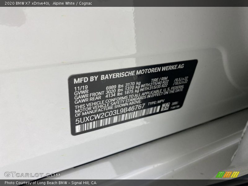 Alpine White / Cognac 2020 BMW X7 xDrive40i