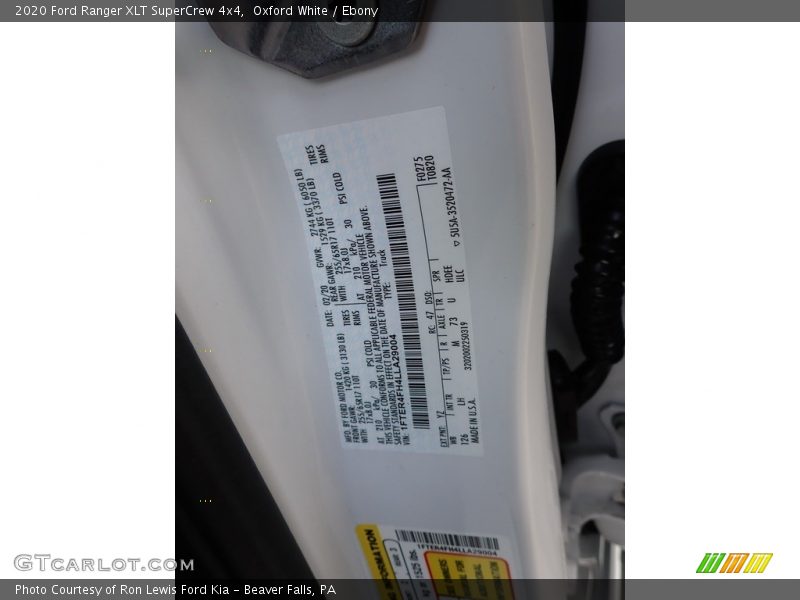 Oxford White / Ebony 2020 Ford Ranger XLT SuperCrew 4x4
