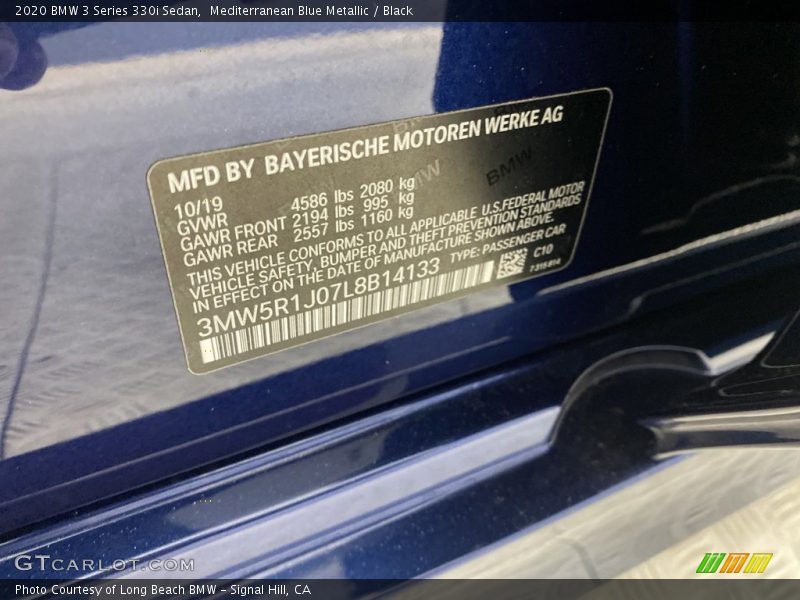 Mediterranean Blue Metallic / Black 2020 BMW 3 Series 330i Sedan