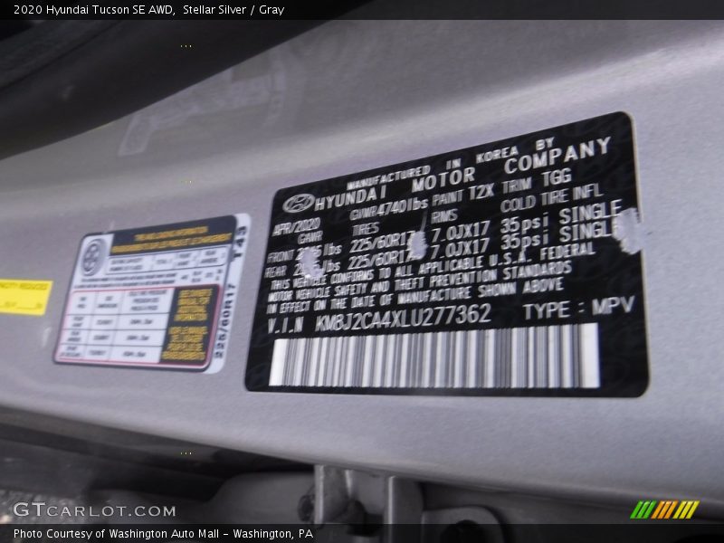 Stellar Silver / Gray 2020 Hyundai Tucson SE AWD