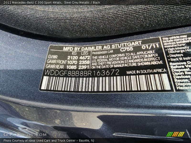 Steel Grey Metallic / Black 2011 Mercedes-Benz C 300 Sport 4Matic