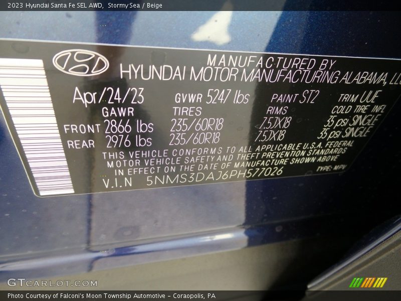 Stormy Sea / Beige 2023 Hyundai Santa Fe SEL AWD