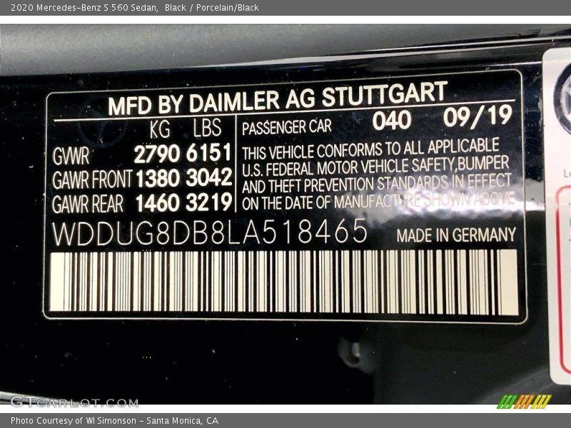 Black / Porcelain/Black 2020 Mercedes-Benz S 560 Sedan