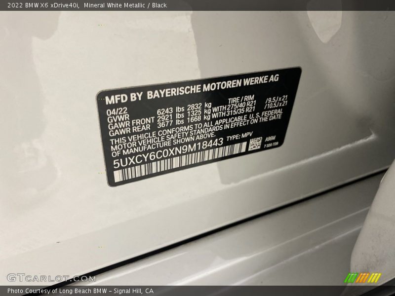 2022 X6 xDrive40i Mineral White Metallic Color Code A96