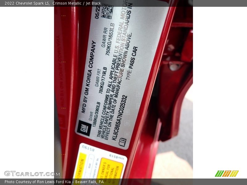 Crimson Metallic / Jet Black 2022 Chevrolet Spark LS