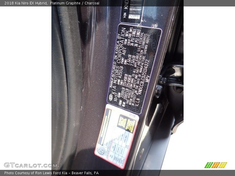 2018 Niro EX Hybrid Platinum Graphite Color Code ABT