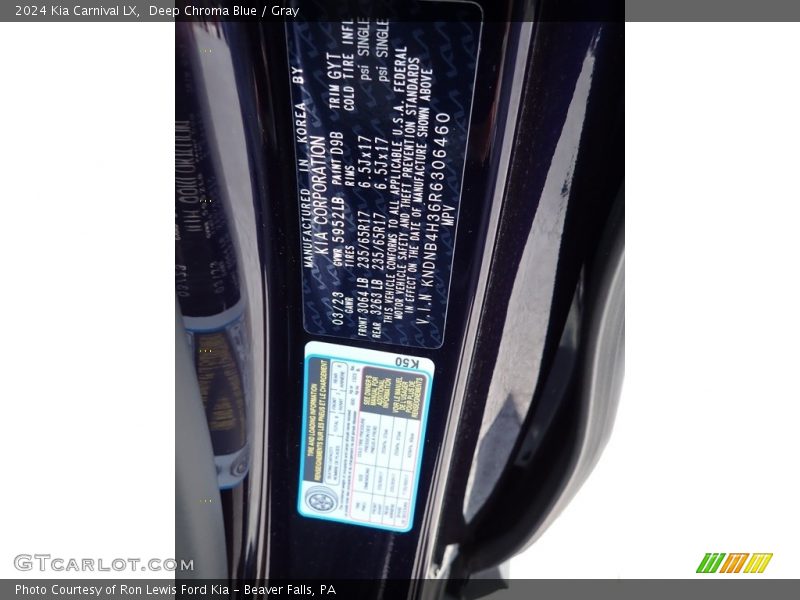 2024 Carnival LX Deep Chroma Blue Color Code D9B