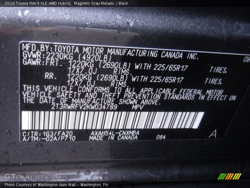 2019 RAV4 XLE AWD Hybrid Magnetic Gray Metallic Color Code 1G3