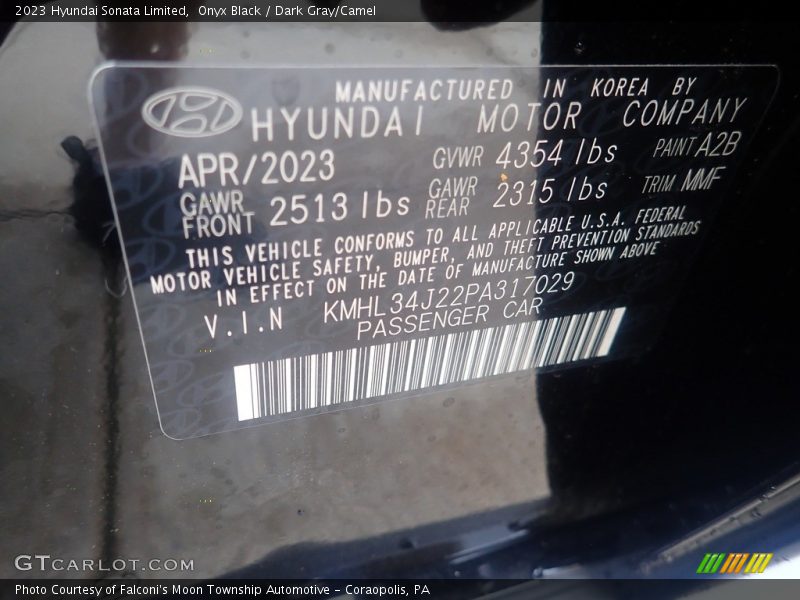 Onyx Black / Dark Gray/Camel 2023 Hyundai Sonata Limited