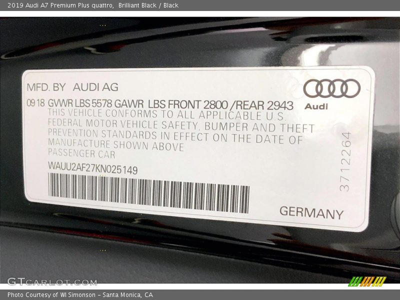Brilliant Black / Black 2019 Audi A7 Premium Plus quattro