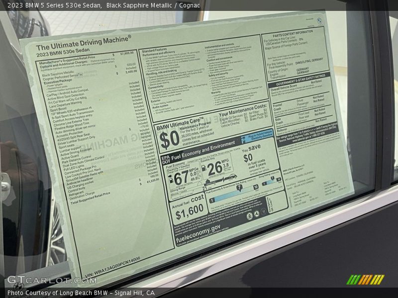  2023 5 Series 530e Sedan Window Sticker