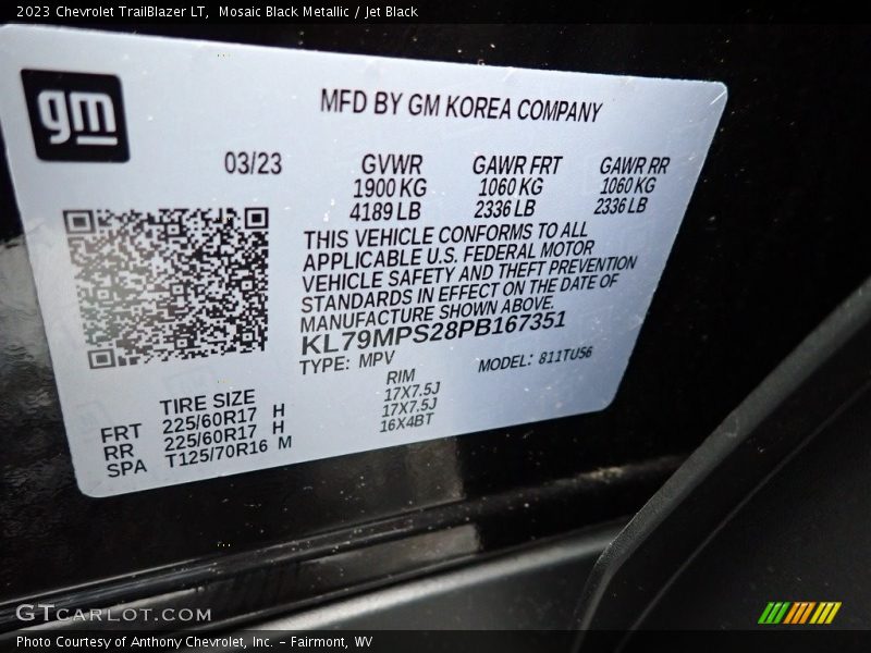 Mosaic Black Metallic / Jet Black 2023 Chevrolet TrailBlazer LT