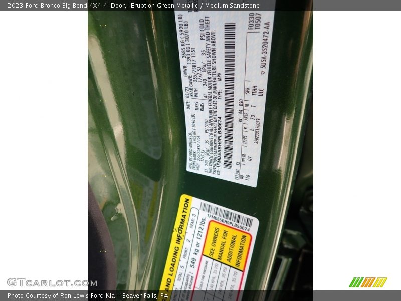 2023 Bronco Big Bend 4X4 4-Door Eruption Green Metallic Color Code FA