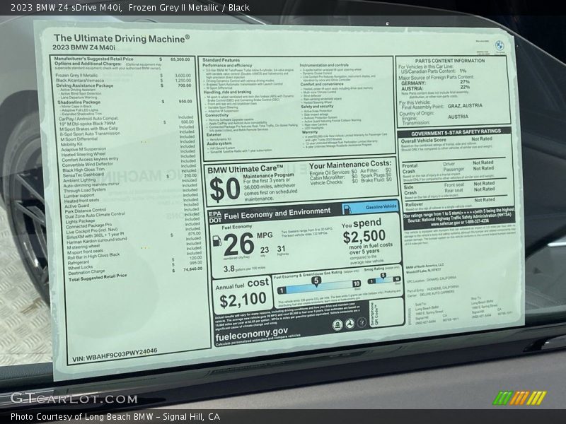  2023 Z4 sDrive M40i Window Sticker