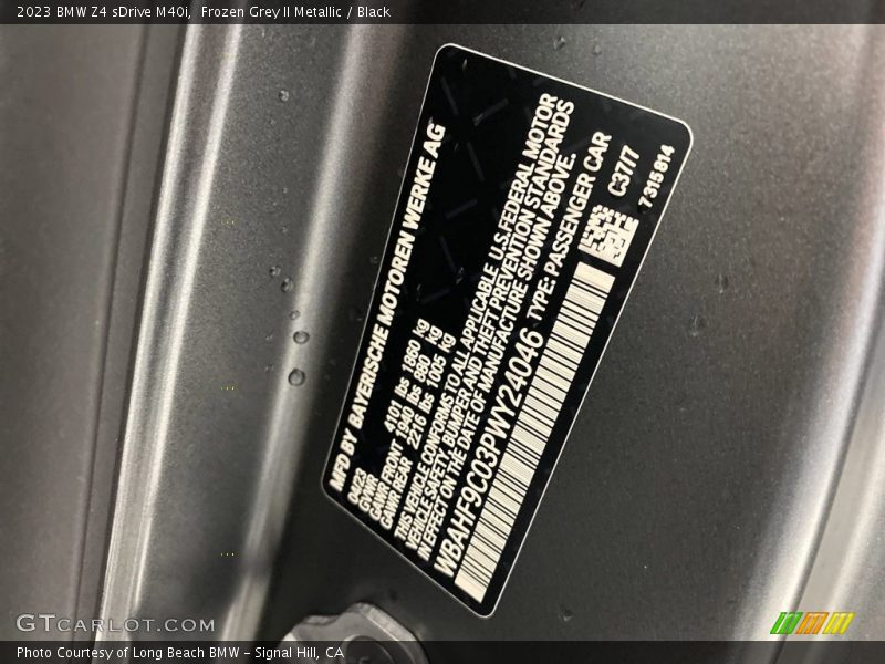 2023 Z4 sDrive M40i Frozen Grey II Metallic Color Code C37