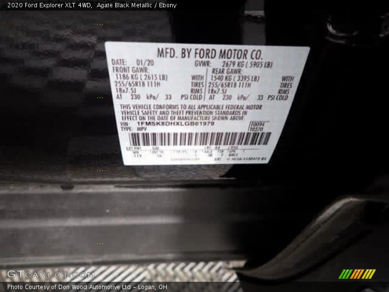 Agate Black Metallic / Ebony 2020 Ford Explorer XLT 4WD