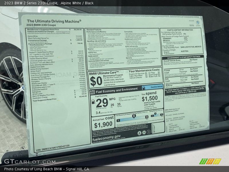 2023 2 Series 230i Coupe Window Sticker
