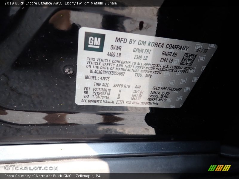 Ebony Twilight Metallic / Shale 2019 Buick Encore Essence AWD