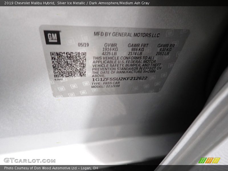 Silver Ice Metallic / Dark Atmosphere/Medium Ash Gray 2019 Chevrolet Malibu Hybrid
