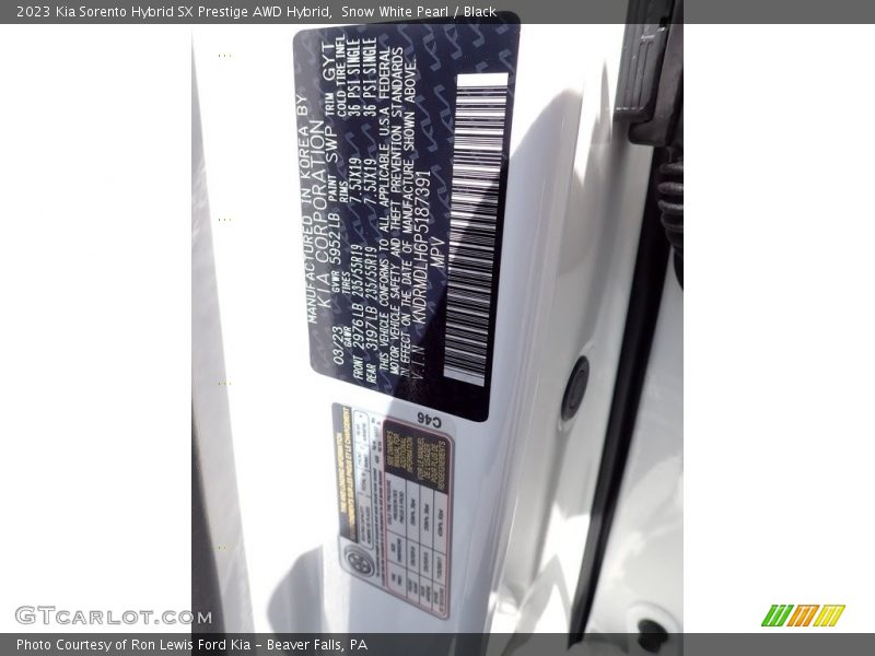 2023 Sorento Hybrid SX Prestige AWD Hybrid Snow White Pearl Color Code SWP