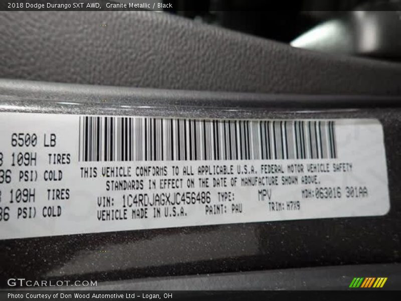 Granite Metallic / Black 2018 Dodge Durango SXT AWD