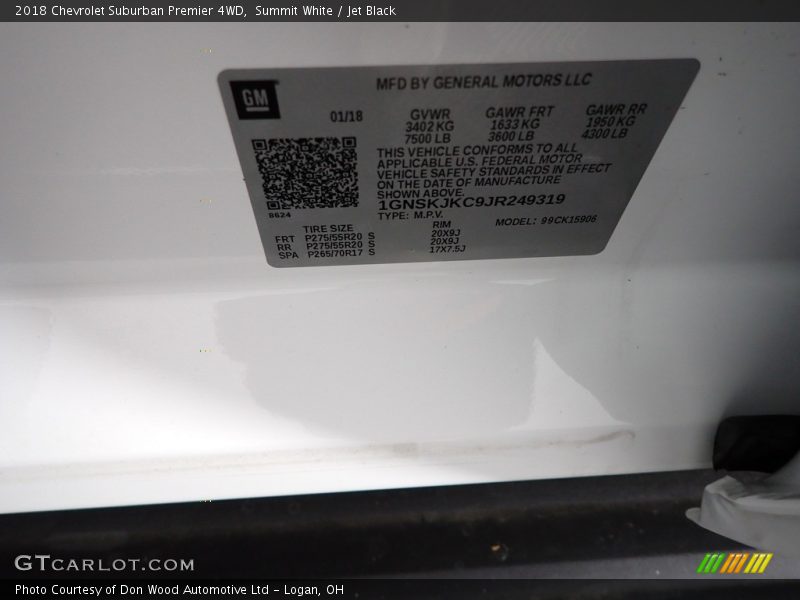 Summit White / Jet Black 2018 Chevrolet Suburban Premier 4WD