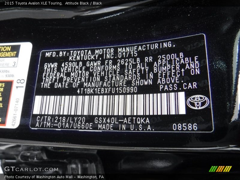 Attitude Black / Black 2015 Toyota Avalon XLE Touring