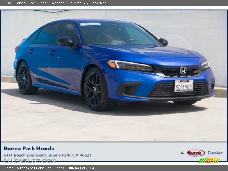 Aegean Blue Metallic / Black/Red 2022 Honda Civic Si Sedan