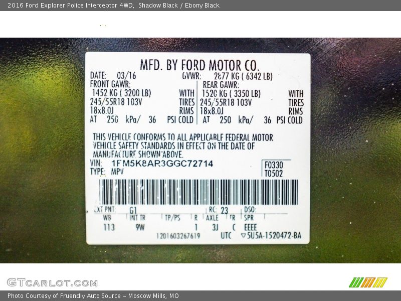 Shadow Black / Ebony Black 2016 Ford Explorer Police Interceptor 4WD