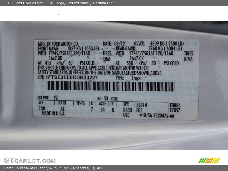 Oxford White / Medium Flint 2012 Ford E Series Van E350 Cargo