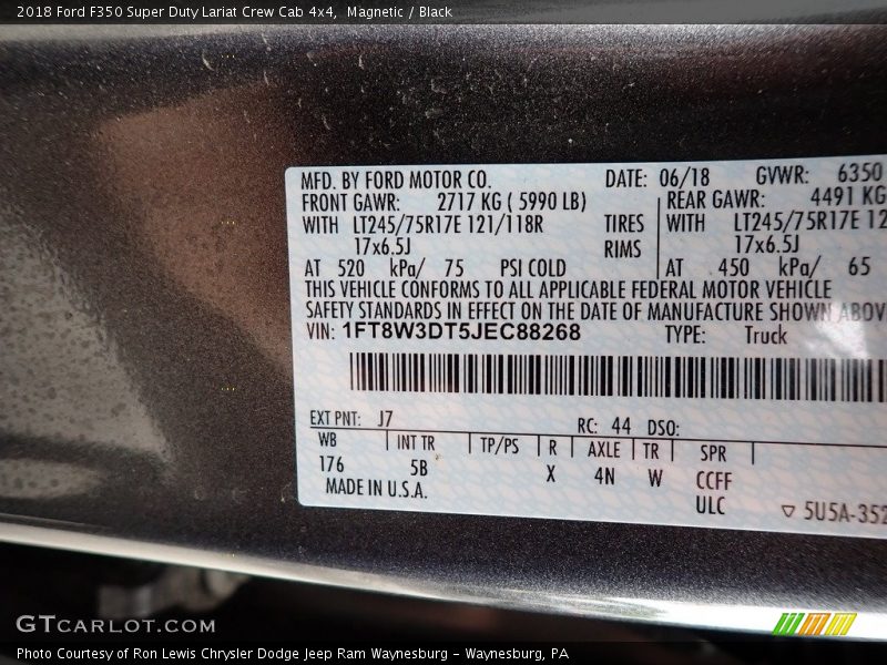 2018 F350 Super Duty Lariat Crew Cab 4x4 Magnetic Color Code J7