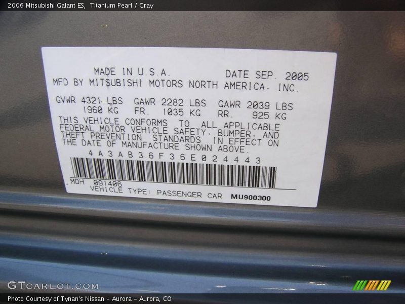 Titanium Pearl / Gray 2006 Mitsubishi Galant ES