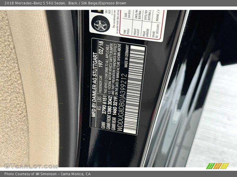Black / Silk Beige/Espresso Brown 2018 Mercedes-Benz S 560 Sedan