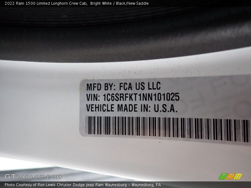 Bright White / Black/New Saddle 2022 Ram 1500 Limited Longhorn Crew Cab