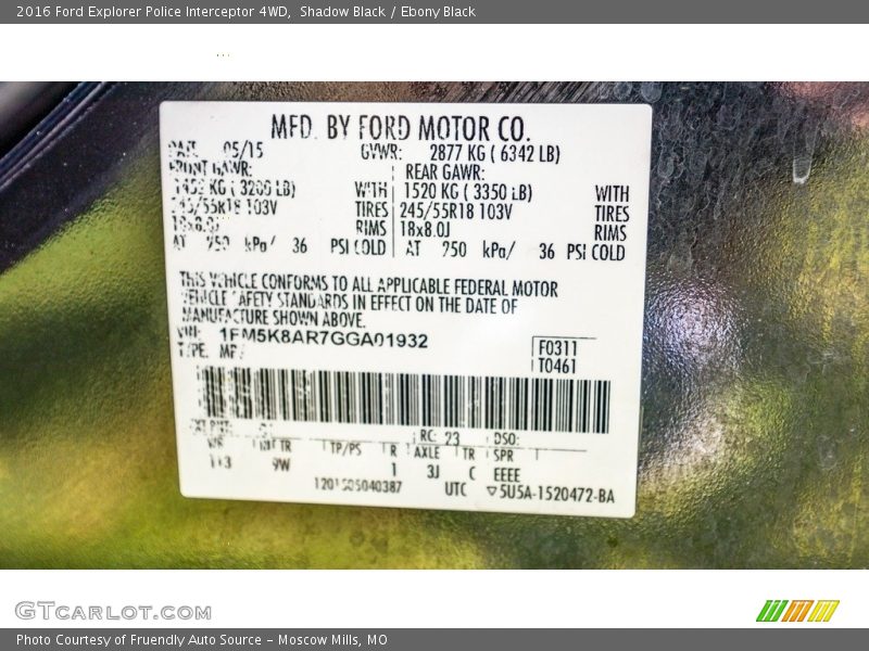 Shadow Black / Ebony Black 2016 Ford Explorer Police Interceptor 4WD