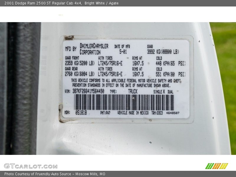 Bright White / Agate 2001 Dodge Ram 2500 ST Regular Cab 4x4