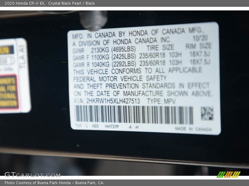 Crystal Black Pearl / Black 2020 Honda CR-V EX