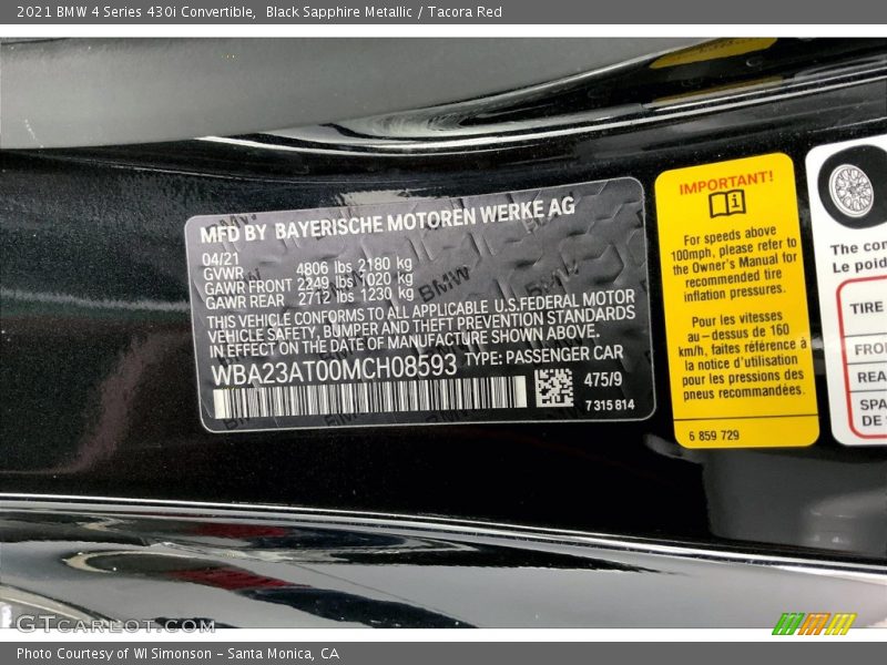 2021 4 Series 430i Convertible Black Sapphire Metallic Color Code 475