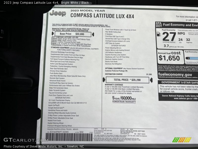  2023 Compass Latitude Lux 4x4 Window Sticker