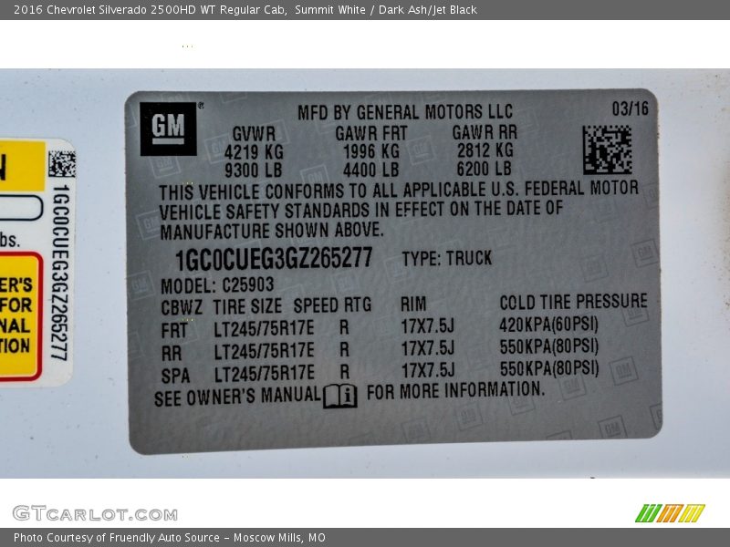Summit White / Dark Ash/Jet Black 2016 Chevrolet Silverado 2500HD WT Regular Cab