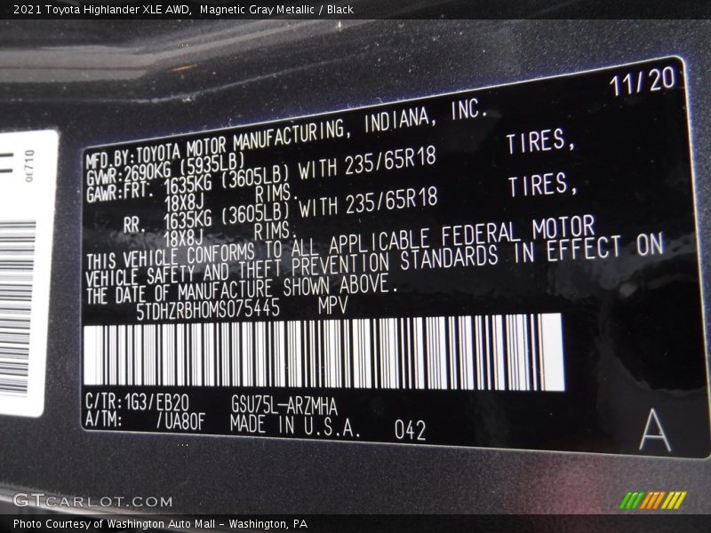 Magnetic Gray Metallic / Black 2021 Toyota Highlander XLE AWD