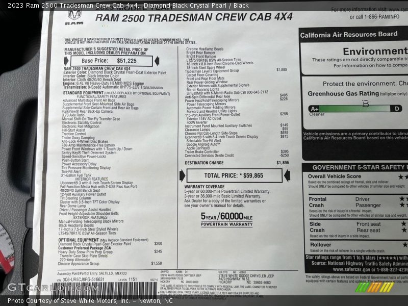  2023 2500 Tradesman Crew Cab 4x4 Window Sticker