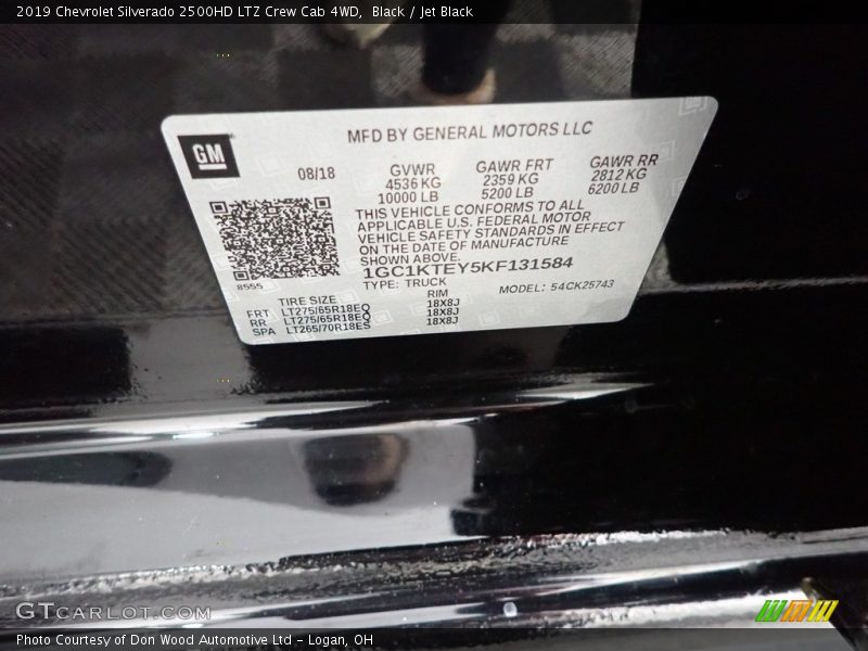 Black / Jet Black 2019 Chevrolet Silverado 2500HD LTZ Crew Cab 4WD