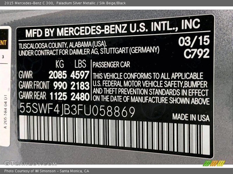 Paladium Silver Metallic / Silk Beige/Black 2015 Mercedes-Benz C 300