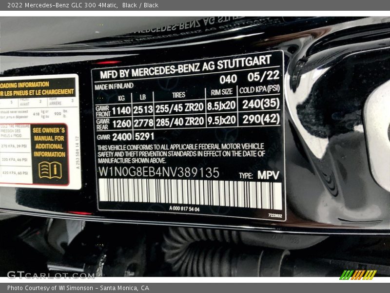 2022 GLC 300 4Matic Black Color Code 040