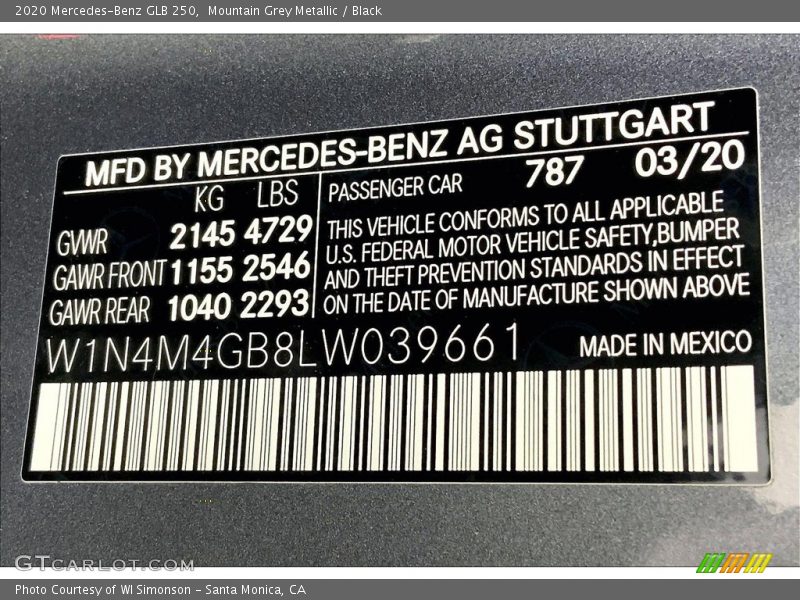 Mountain Grey Metallic / Black 2020 Mercedes-Benz GLB 250