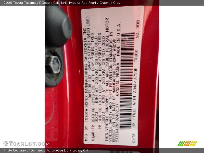 Impulse Red Pearl / Graphite Gray 2008 Toyota Tacoma V6 Double Cab 4x4