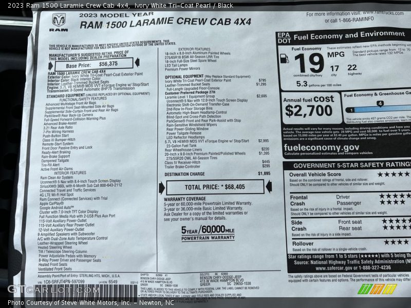  2023 1500 Laramie Crew Cab 4x4 Window Sticker