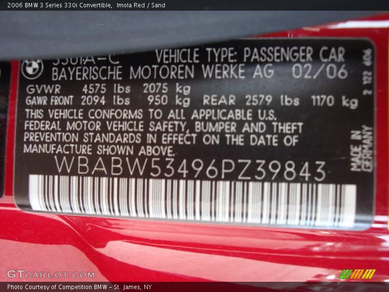 Imola Red / Sand 2006 BMW 3 Series 330i Convertible