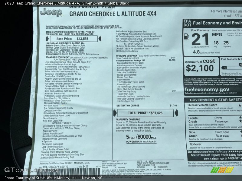  2023 Grand Cherokee L Altitude 4x4 Window Sticker